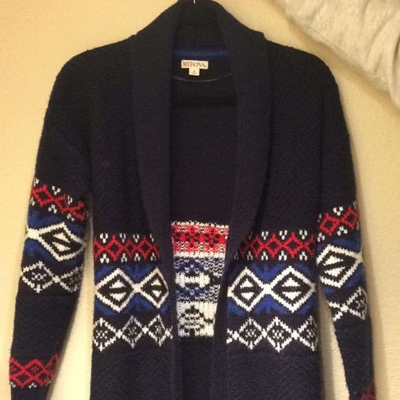 Vintage Style Navy & Red Retro Boyfriend Cardigan - Picture 2 of 6